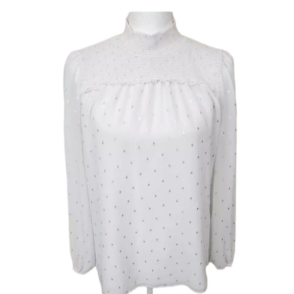 WHBM White High Smocked Foil Detail
High Neckline Blouse Small